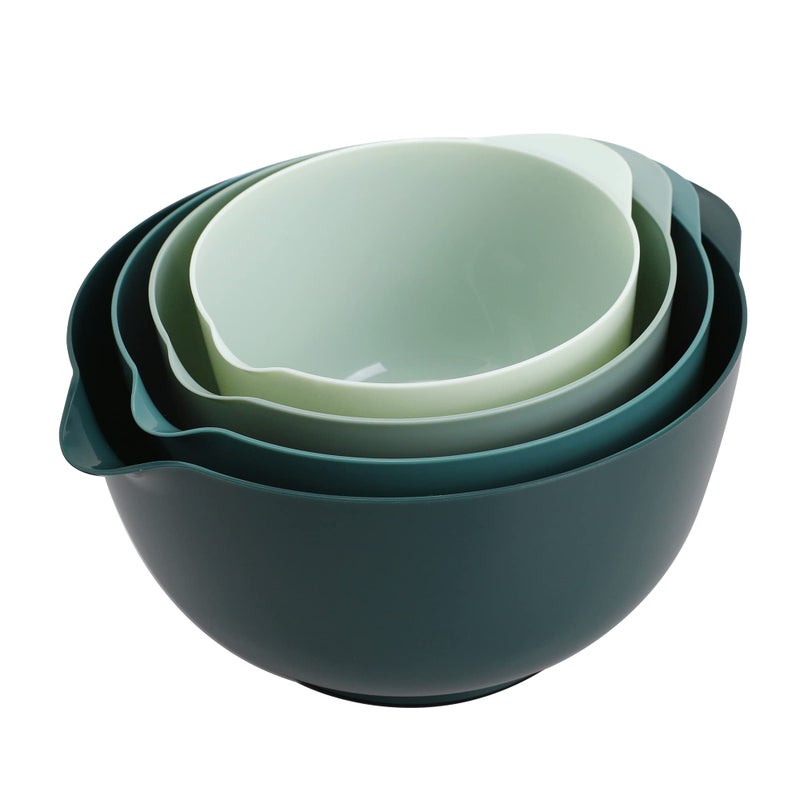 BoxedHome مجموعة أوعية خلط بلاستيكية من BoxedHome Green Ombre Nesting مع فوهة للصب في الميكروويف وغسالة الأطباق، آمنة للاستخدام في غسالة الأطباق وخالية من مادة BPA، مجموعة من 4 مقاسات 1.7 و2.5 و3.5 و4.5qt رائعة لتحضير الخبز والطهي - Image 1